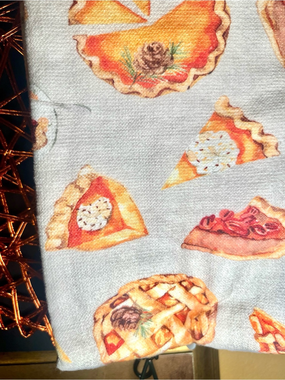 3 Harvest Pies Kitchen Towels Pumpkin Pecan Apple Orange Brown Plaid - Picture 10 of 11